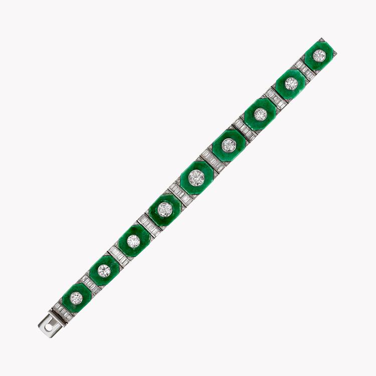 Art Deco Jadeite & Diamond Bracelet Old Cut Diamond Bracelet, with Jadeite Plaques_1
