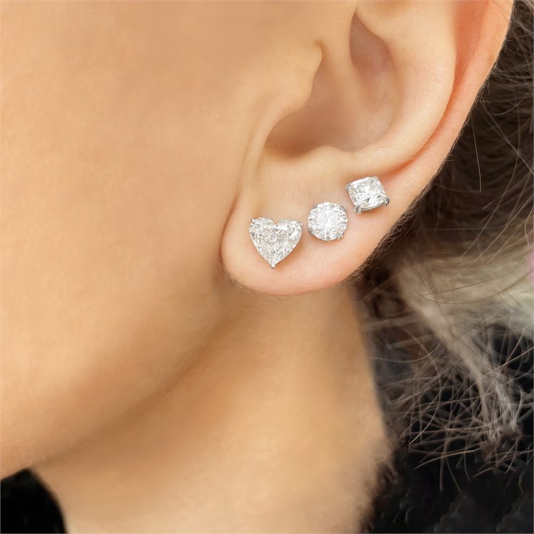 Heart Shaped 3.02ct Diamond Stud Earrings Heart Cut, Claw Set_10