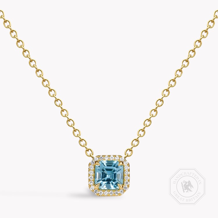 Asscher Cut 0.70ct Lukusuzi Aquamarine and Diamond Pendant Asscher Cut, Claw Set_1
