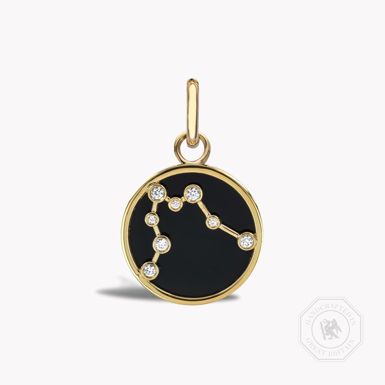 Constellation Diamond and Black Onyx Aquarius Pendant Charm Brilliant Cut, Rubover Set_1
