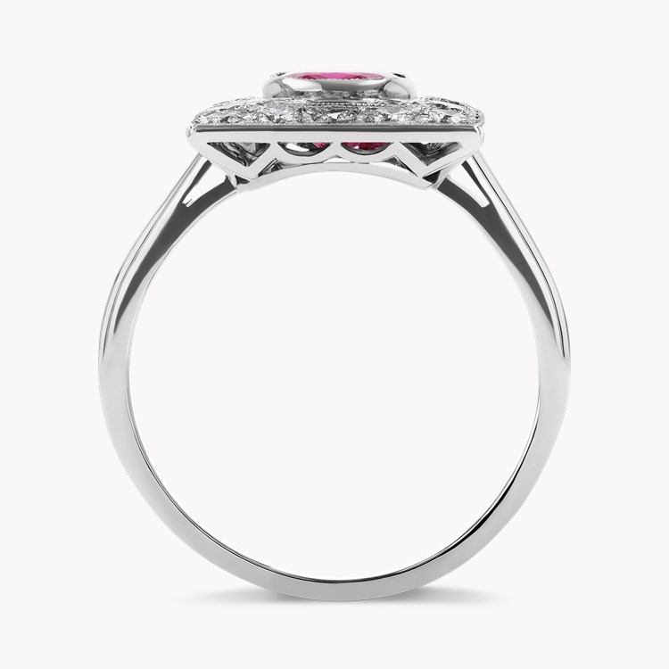 Art Deco 1.30ct Burma Ruby and Diamond Plaque Ring Antique Cushion Cut, Millegrain_3