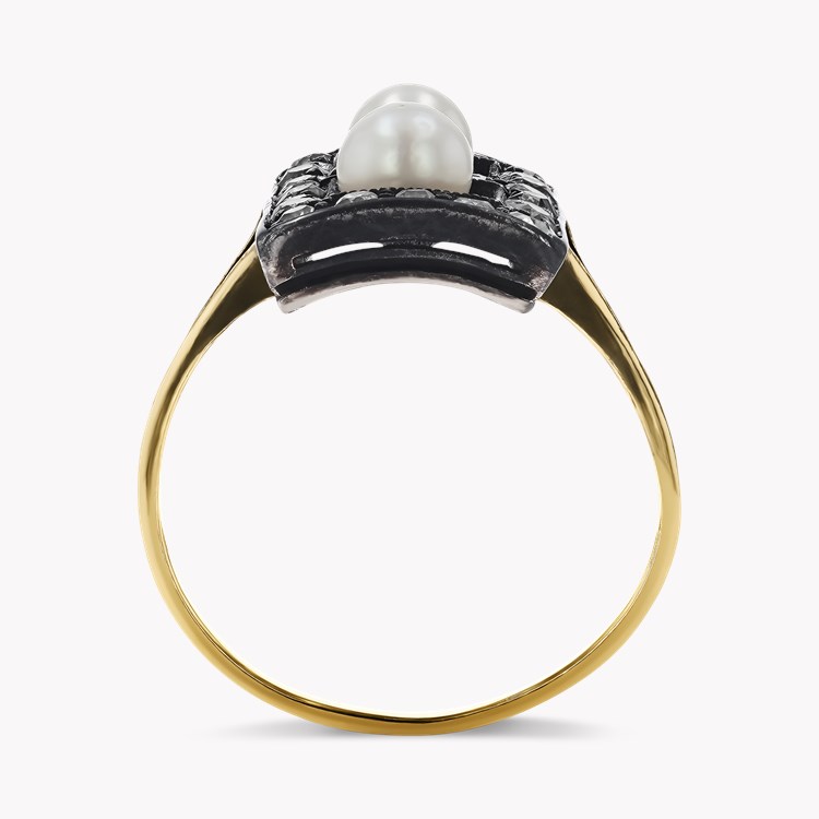 Victorian Pearl and Diamond Plaque Ring Old European Cut, Claw Set_3