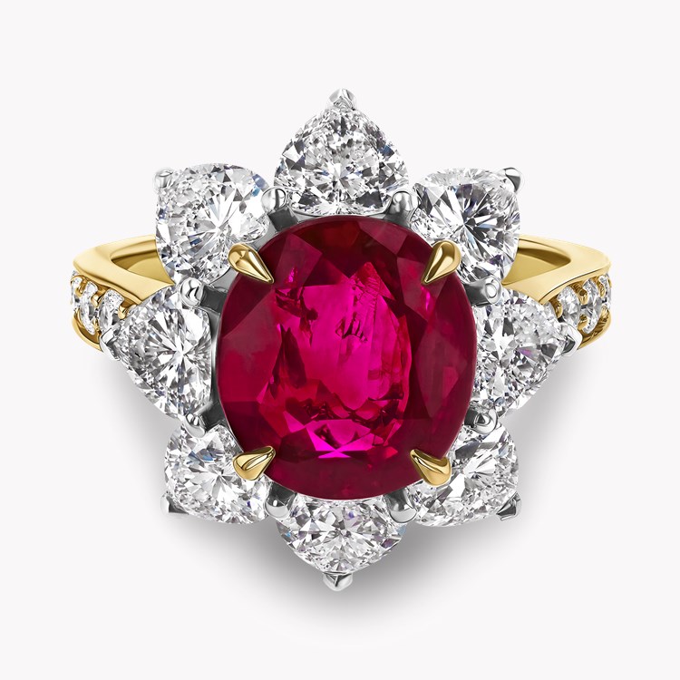 Burmese Ruby and Heart Shaped Diamond Ring Oval, Heart and Brilliant Cut, Claw Set_2