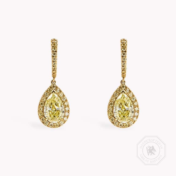 Celestial 2.11ct Fancy Yellow Diamond Drop Earrings Pear & Brilliant Cut, Claw Set_1