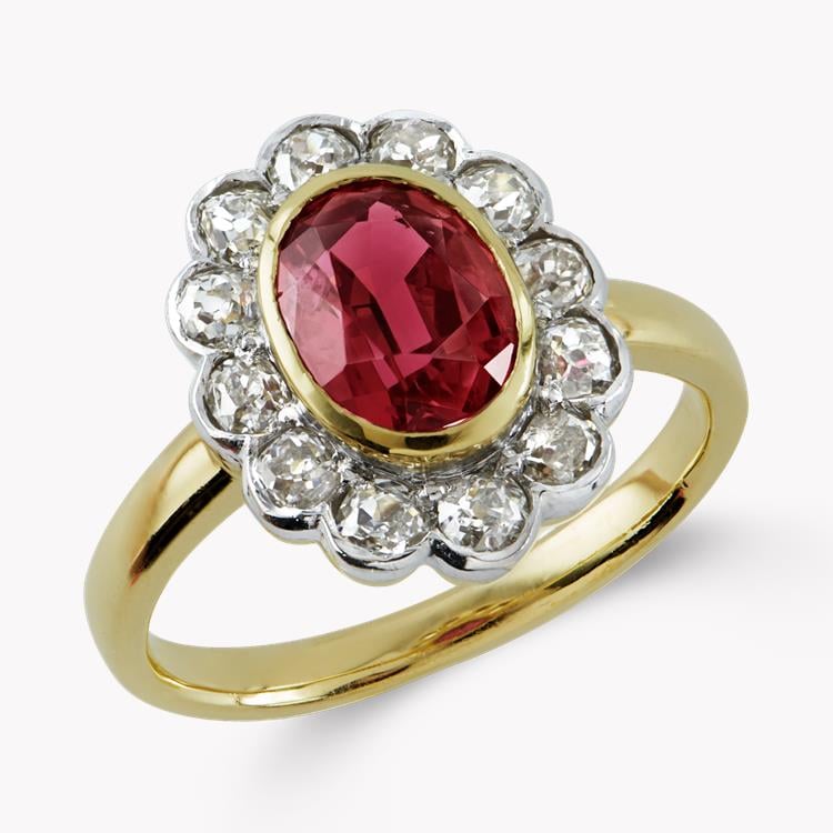 Red Spinel Ring 2.19CT in Yellow & White Gold Oval Cut Cluster Ring, with Diamond Surround_1