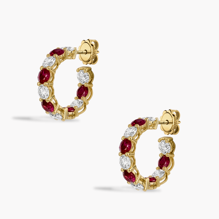 Brilliant Cut 3.13ct Ruby and Diamond Hoop Earrings Brilliant cut, Claw set_3