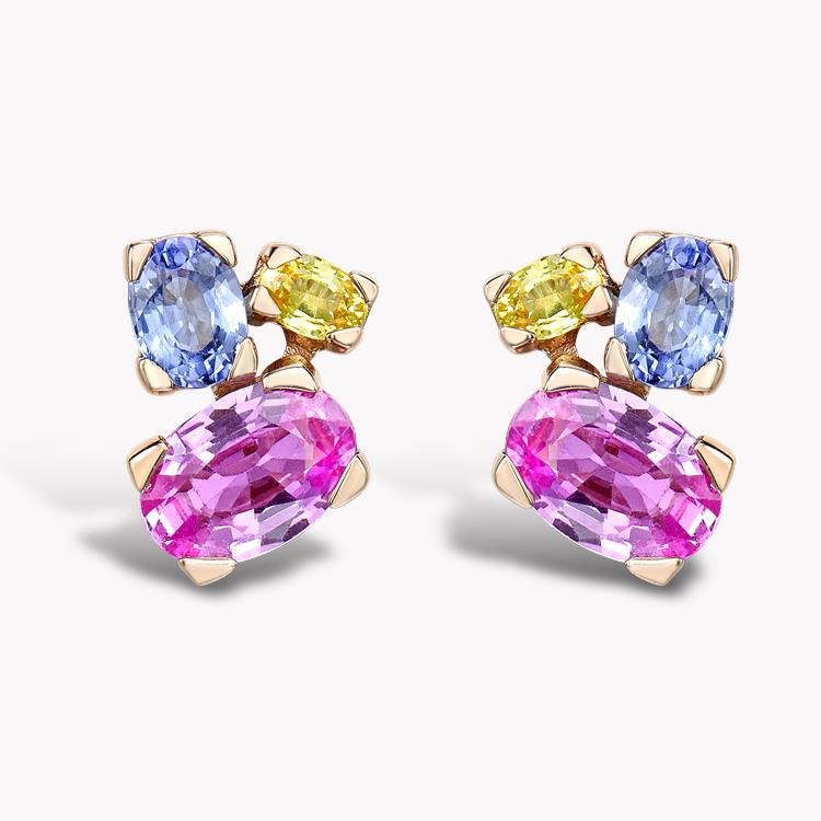 Rainbow Rose Gold Multi Sapphire Stud Earrings 1.73CT in Rose Gold Oval Cut, Claw Set_1