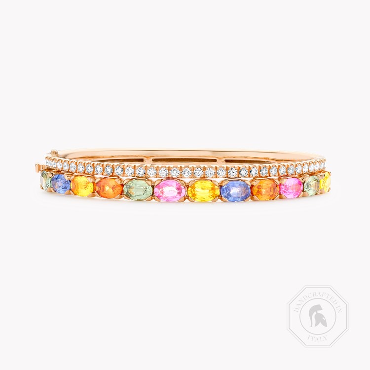 Rainbow Sapphire and Diamond Bangle   8.61ct in 18ct Rose Gold