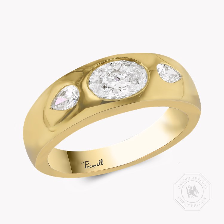 Stellar Oval Cut Diamond Three Stone Ring Oval Cut, Rubover Set_1