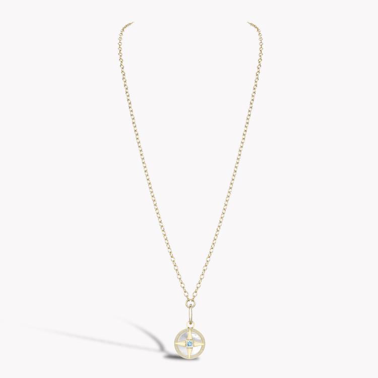 Blue Topaz (November) Mother of Pearl and Diamond Pendant Charm Brilliant Cut Rubover & Claw Set_4