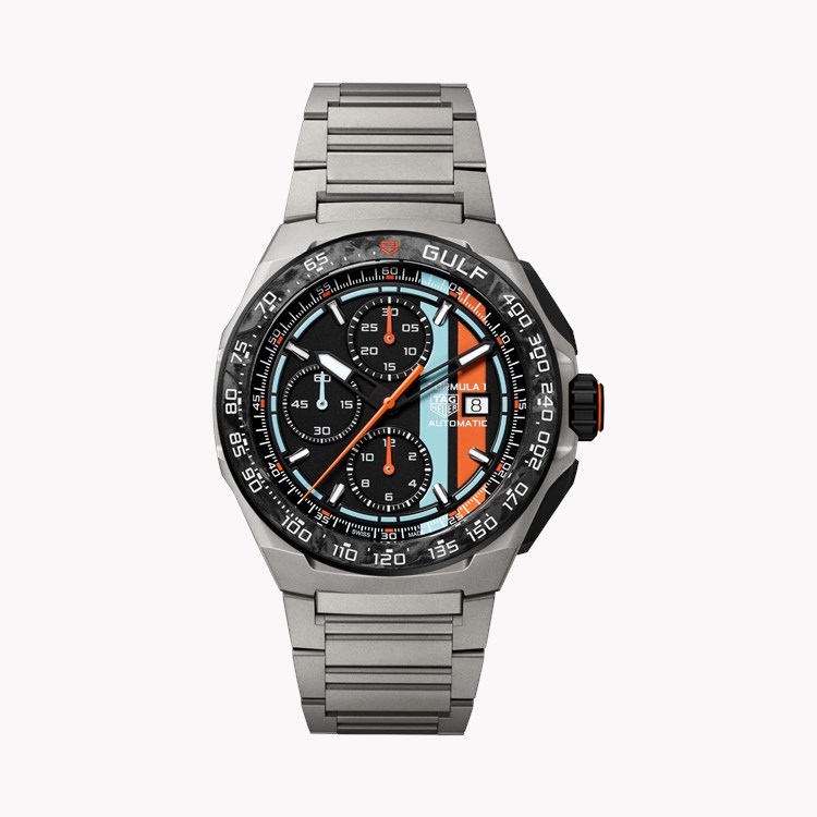 Tag Heuer Formula 1 Chronograph x Gulf 44mm, Black Dial, Arabic & Baton Numerals_1