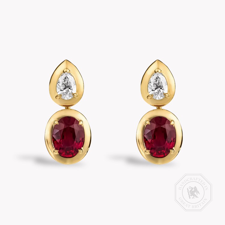 Skimming Stone Ruby and Diamond Drop Earrings Oval Cut & Pear shaped, Claw Set_1