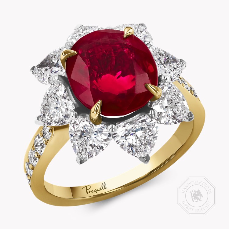 Burmese Ruby and Heart Shaped Diamond Ring Oval, Heart and Brilliant Cut, Claw Set_1