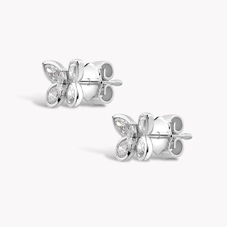 Butterfly Diamond Stud Earrings 0.90CT in White Gold Pear and Marquise Cut, Rubover Set_2