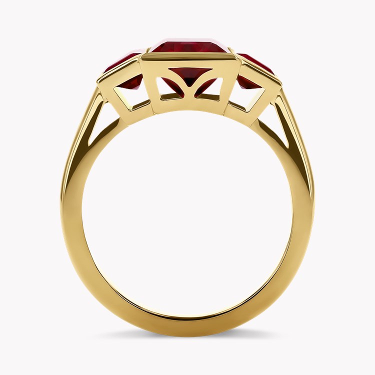 Kingdom Red Spinel Three Stone Ring Emerald Cut, Rubover Set_3