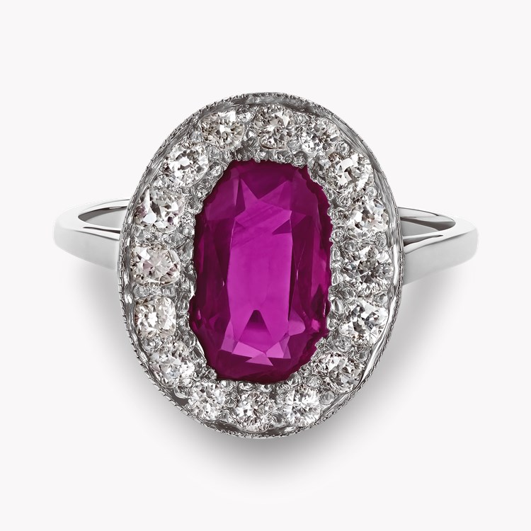 Edwardian 1.80ct Burma Ruby and Diamond Cluster Ring Oval Cut, Grain Set_2