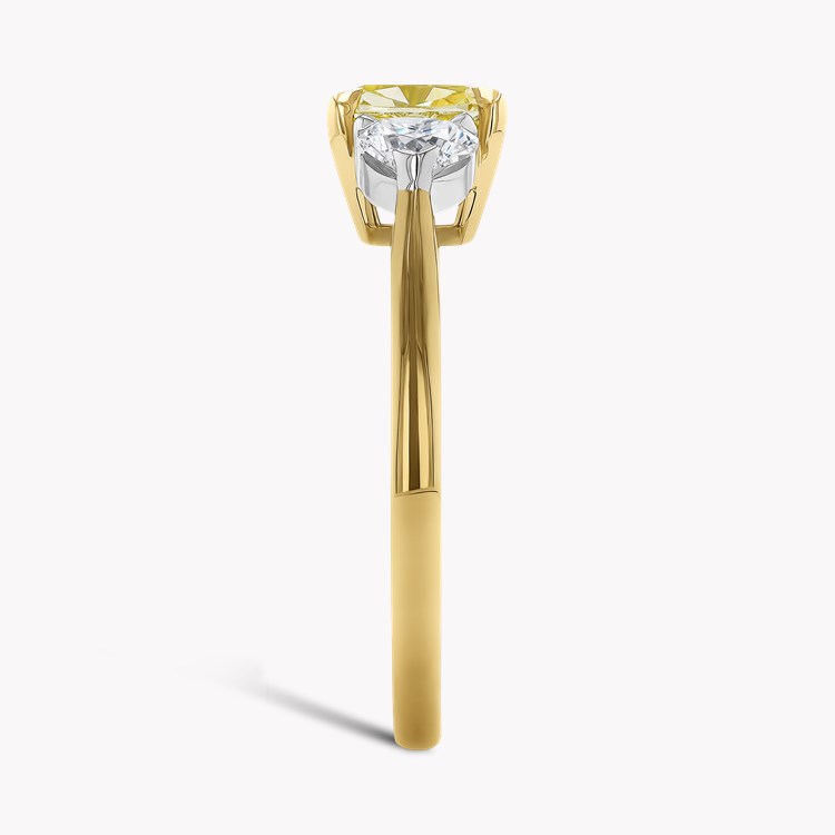 Venus Setting 1.21ct Fancy Yellow Diamond Three Stone Ring Cushion & Heart Cut, Claw Set_4