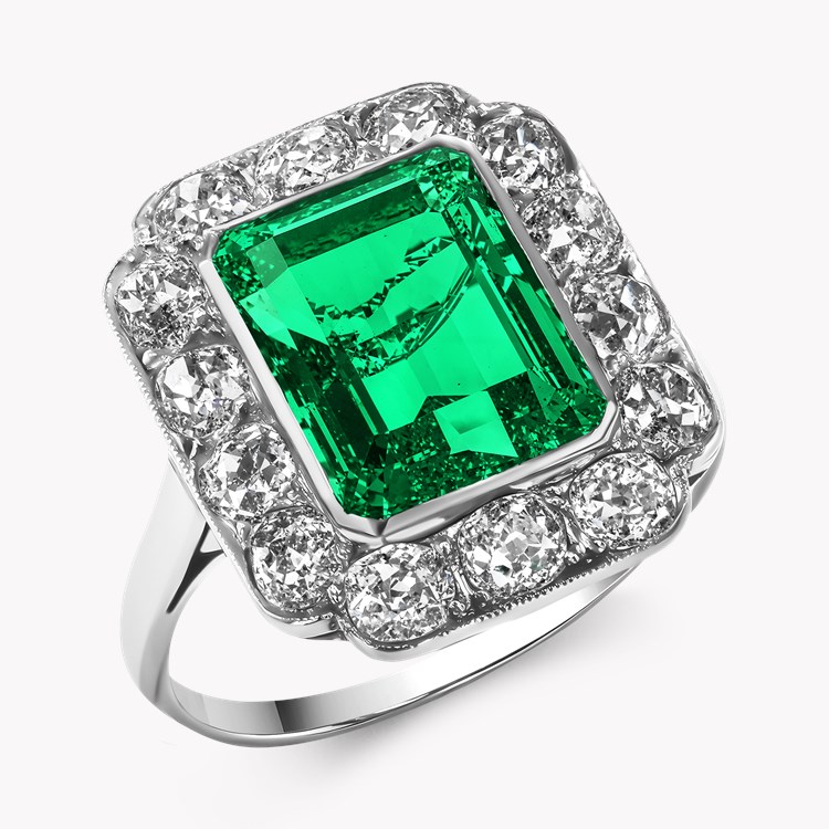Art Deco 3.41ct Muzo Emerald and Diamond Cluster Ring Emerald Cut, Rubover Set_1