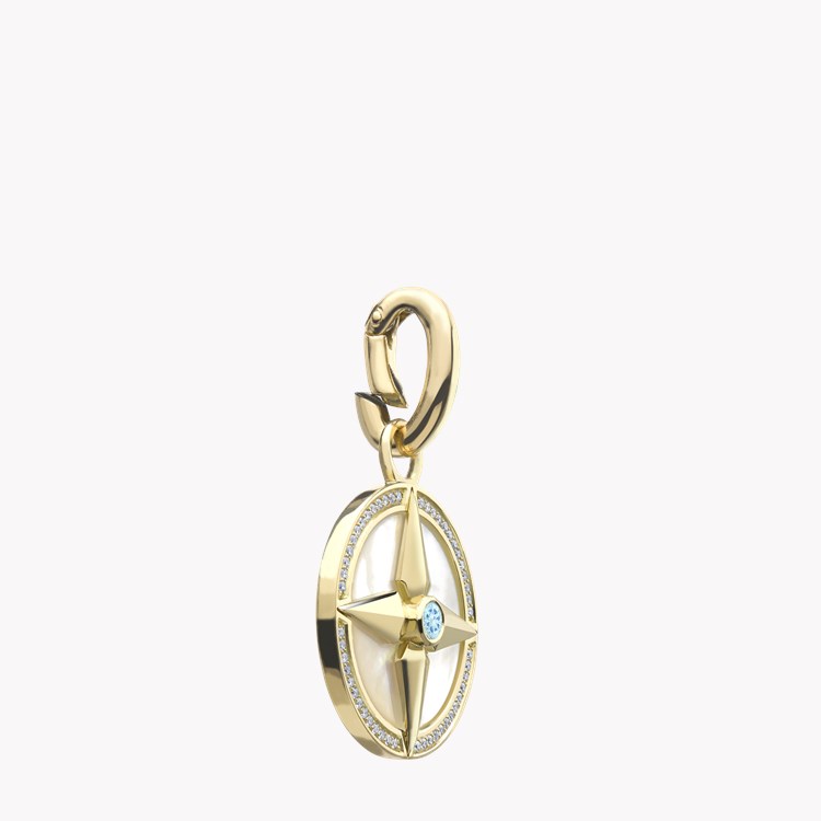 Blue Topaz (November) Mother of Pearl and Diamond Pendant Charm Brilliant Cut Rubover & Claw Set_2