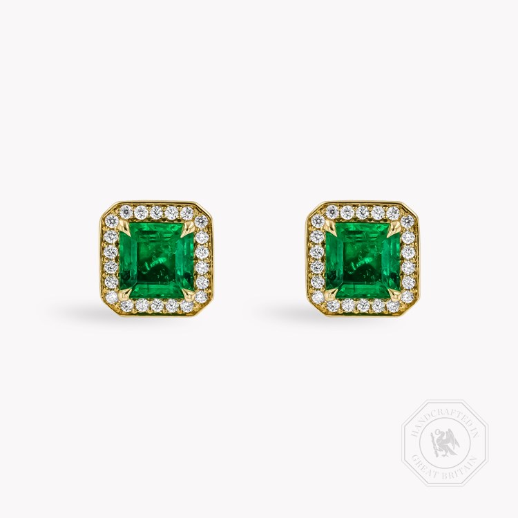 Square Cut 1.92ct Emerald and Diamond Stud Earrings Square Cut, Claw Set_1
