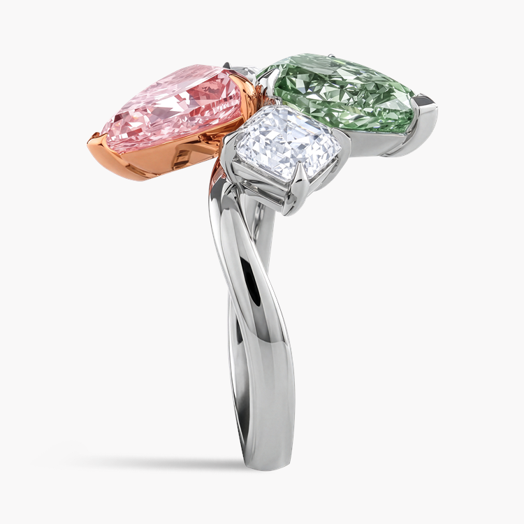 Masterpiece Bloom Setting Light Greenish Yellow and Light Pink Diamond Cluster Ring Pear Shape, Asscher & Marquise Cut, Claw Set_4