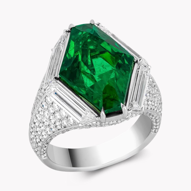 Hexagonal Cut 7.978ct Zambian Emerald and Diamond Ring Hexagonal Cut, Claw Set_1