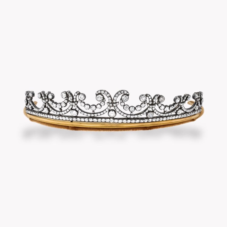 Victorian Scroll and Garland Old Cut Diamond Tiara Old Mine Cut, Claw Set_1