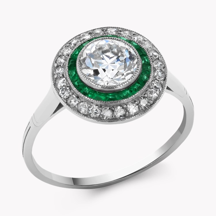 Old European Cut Diamond and Emerald Ring Old European Cut, Millegrain Set_1