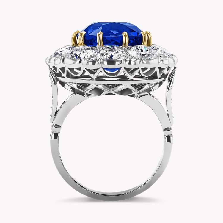 Victorian Inspired Sri Lankan Sapphire & Diamond Ring Square Cushion & Brilliant Cut, Claw Set_3