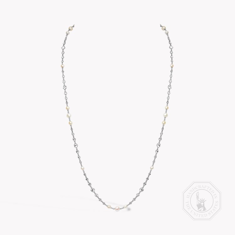 Brilliant Cut Diamond and Pearl 57cm Chain Necklace Brilliant Cut, Rubover Set_1