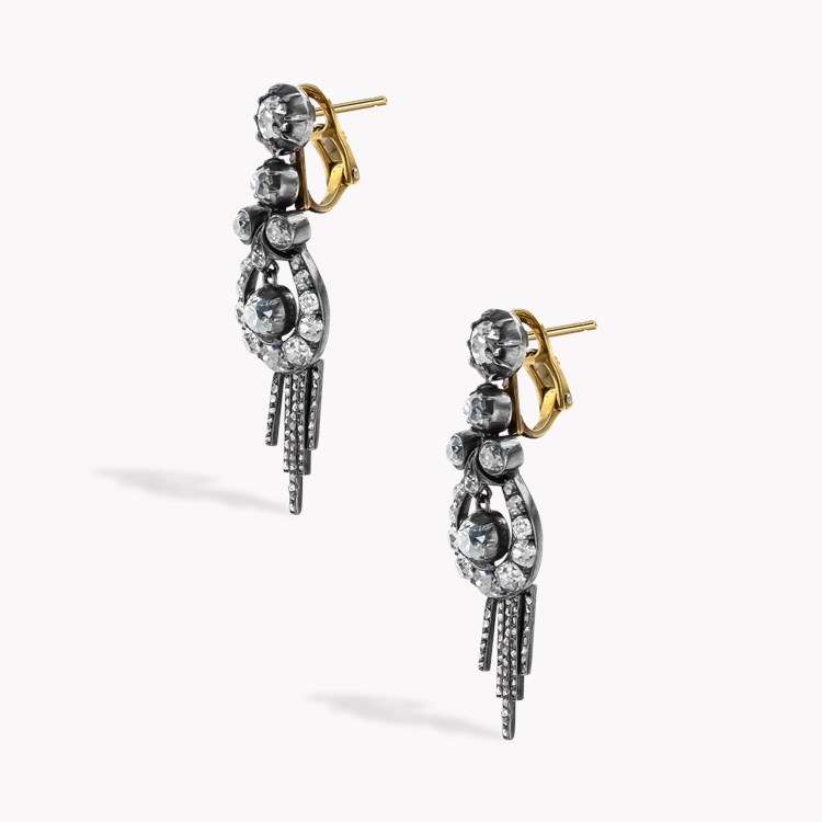 Victorian 6.06cts Diamond Drop Fringe Earrings Old Mine Cut, Claw Set_2