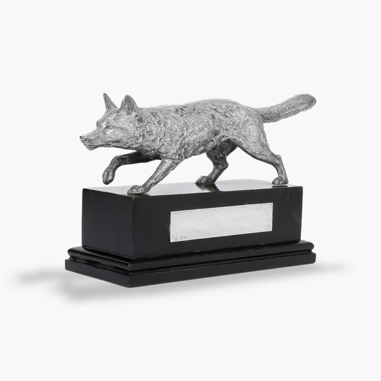 Silver Fox Mounted on Black Ebony Base Hallmarked London_1
