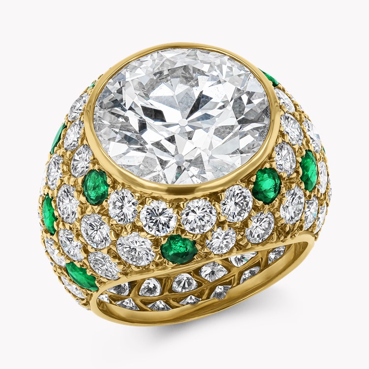 Van Cleef & Arpels 10.10ct Diamond and Emerald Cocktail Ring Old Cut, Rubover Set_1