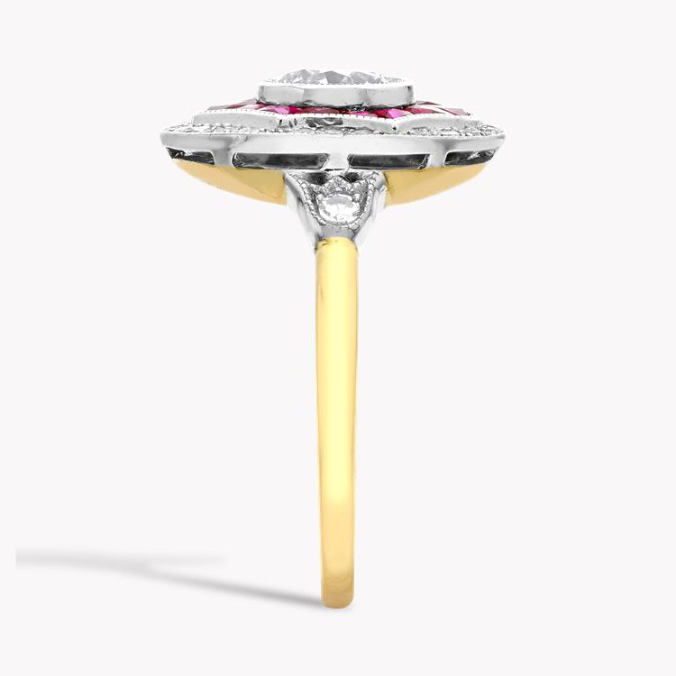 Art Deco Inspired 0.70ct Ruby and Diamond Cluster Ring Brilliant Cut, Grain Set_4