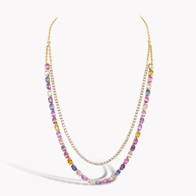 Rainbow Fancy Sapphire and Diamond Two-Row Necklace 27.28CT in Rose Gold Oval Cut, Claw Set_2
