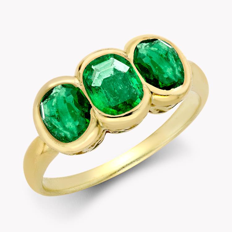 Art Nouveau Trio of Rings  Emerald, Sapphire & Ruby in Yellow Gold Oval Cushion Cut, Rubover Set_4