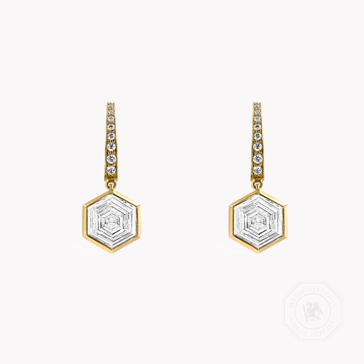 Honeycomb Diamond Drop Earrings Hexagonal Cut, Rubover Set_1