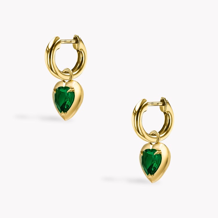 Skimming Stone Heart Shaped 1.38ct Emerald Drop Earrings Heart Shape, Claw Set_3