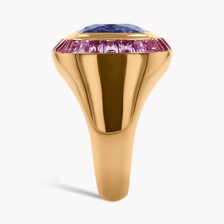 Cushion Cut Tanzanite Ring Cocktail Ring with Carre Cut Pink Sapphires_4