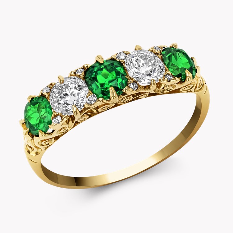 Victorian Five Stone Diamond and Garnet Ring Old Cut, Claw Set_1