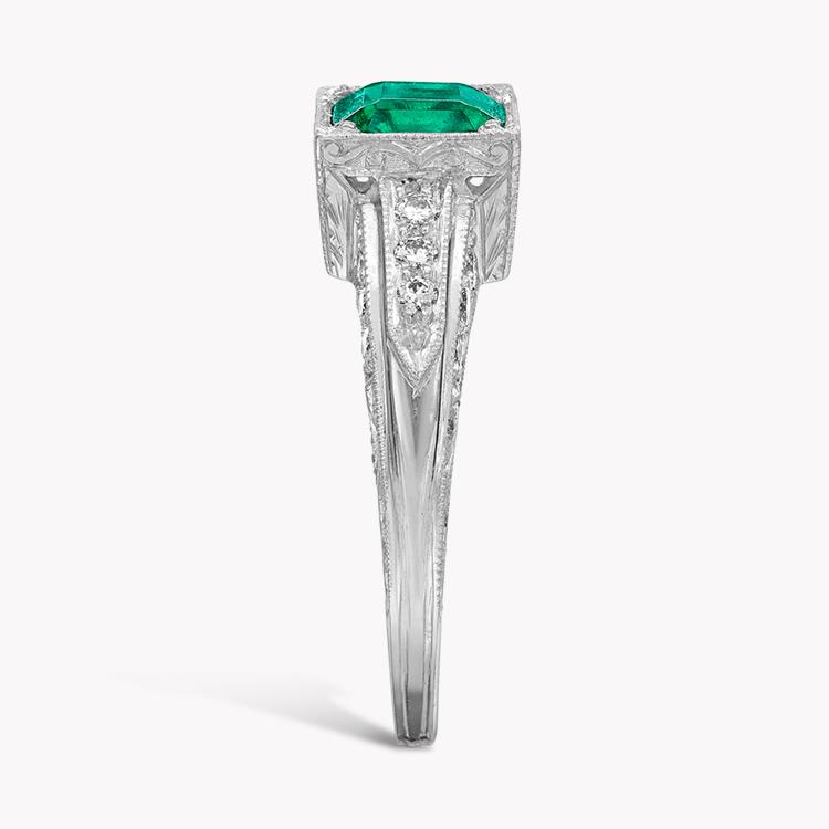Art Deco Diamond & Emerald Ring 1.01CT in Platinum Step Cut Two Stone Ring, with Diamond Surround_4