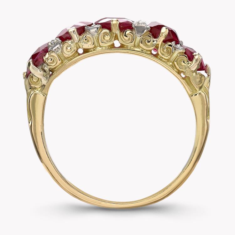Victorian Burmese Ruby Ring 3.30CT in Yellow Gold Cushion Cut Five Stone Ring_3