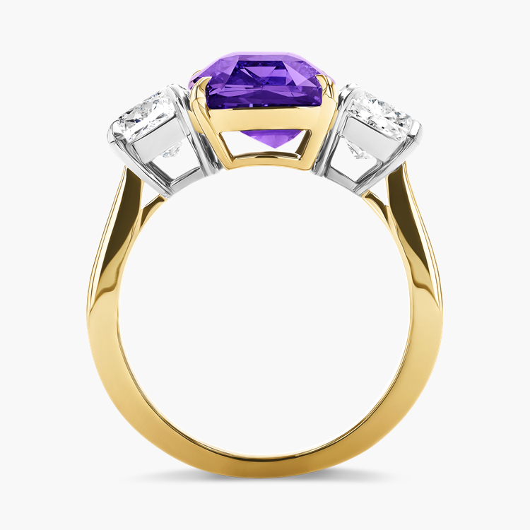 Masterpiece 5.41ct Colour Change Sapphire and Diamond Three Stone Ring Cushion modern cut, Claw set_3