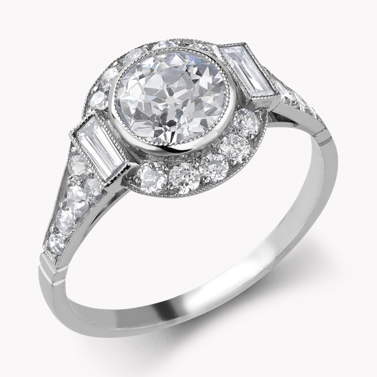 Old Cut 1.05ct Diamond Cluster Ring Old European Cut, Millegrain Set_1
