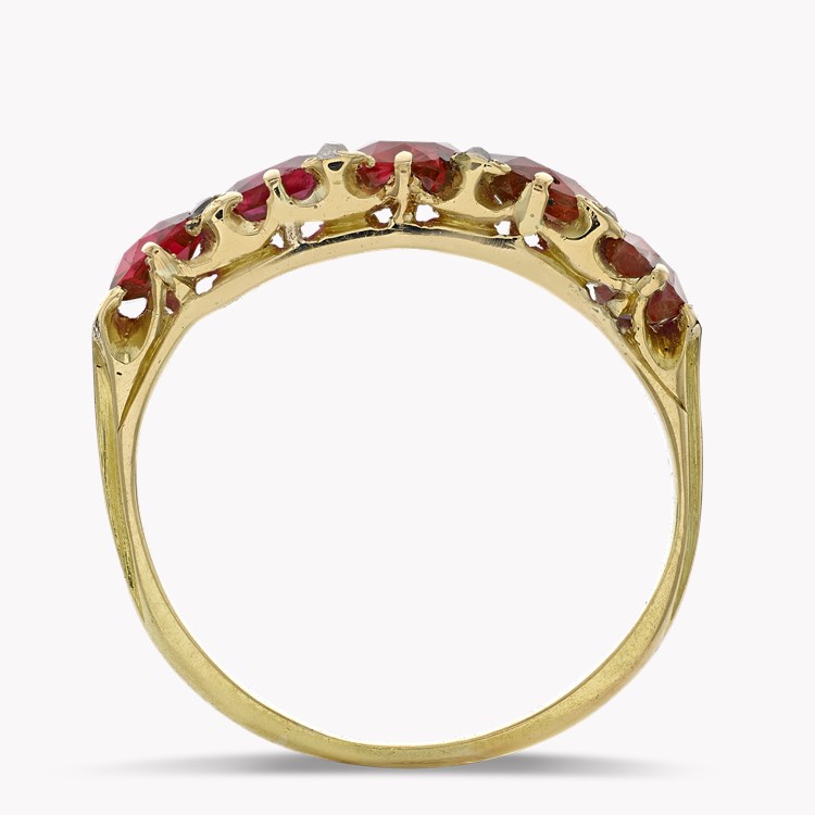 Victorian Five Stone Burmese Ruby Ring Cushion Cut, Claw Set_3