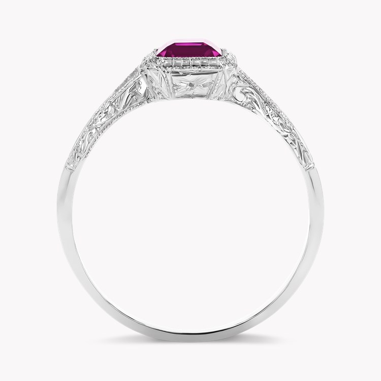 Antique Inspired 1.41ct Burma Ruby Solitaire Ring Emerald Cut, Millegrain Set_3