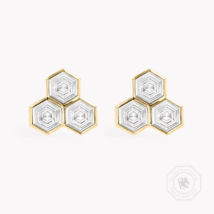 Hexagonal Diamond Trilogy Earrings   3.05ct in 18ct Yellow Gold