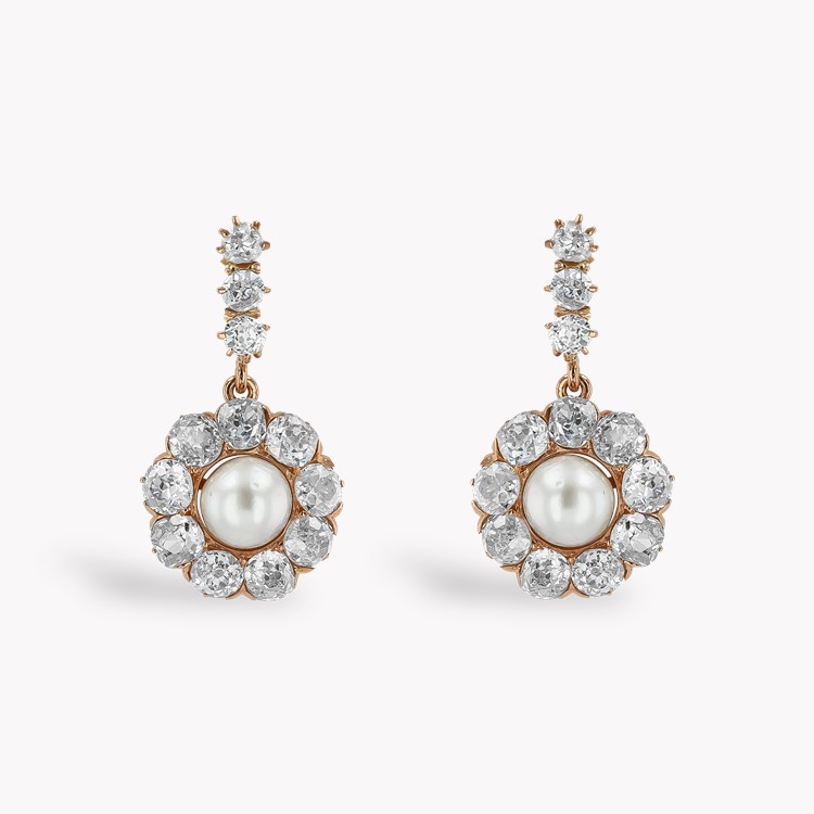 Victorian Natural Pearl Earrings Natural Pearl Earrings, with Diamond Surrounds_1