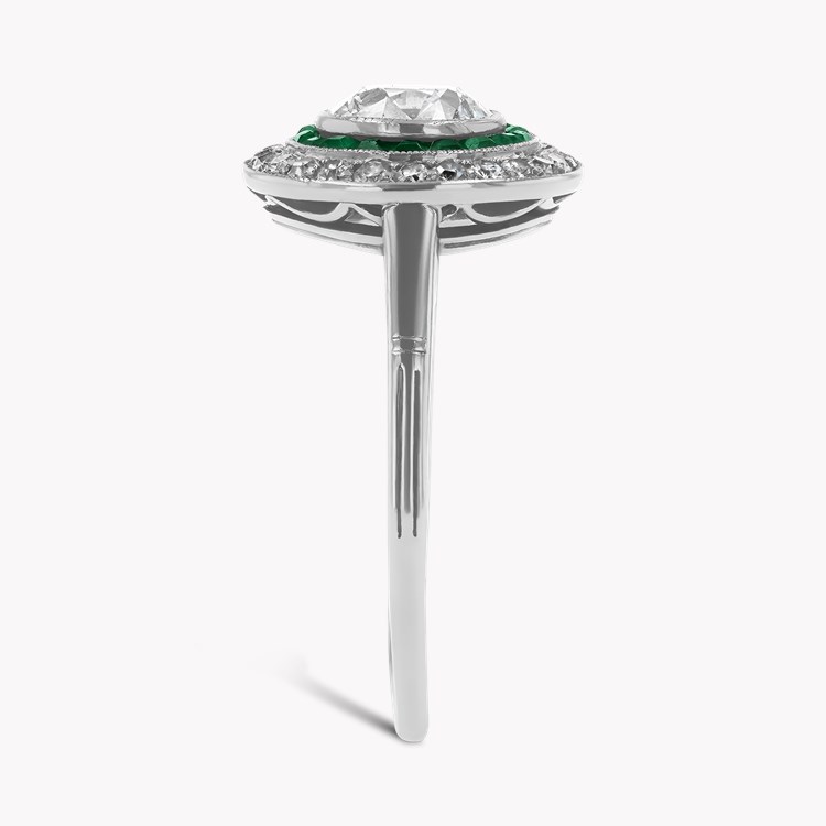 Old European Cut Diamond and Emerald Target Ring Old European Cut, Millegrain Set_4