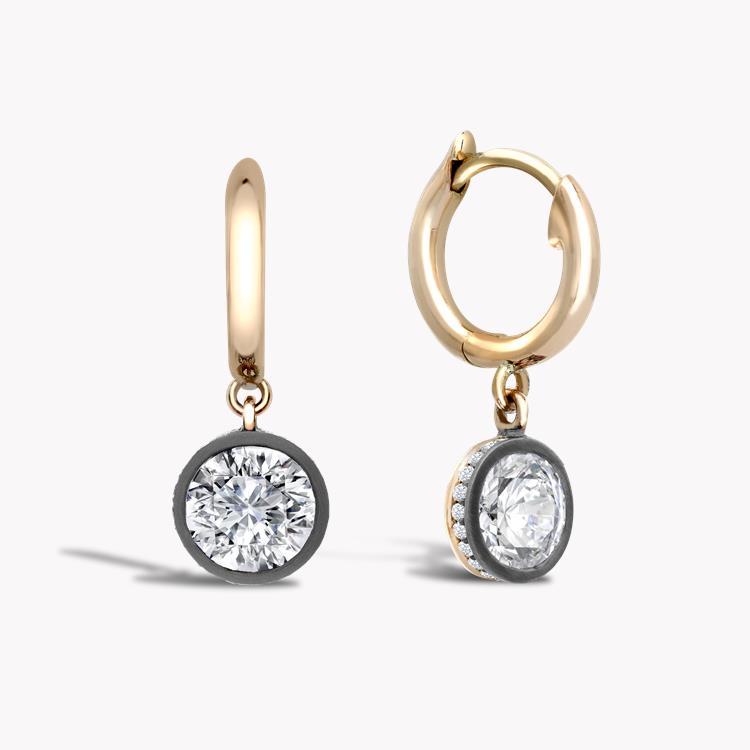 Diamond Drop Hoop Earrings 1.23CT in Rose Gold & Silver Brilliant Cut Diamonds, with Rose Gold Hoops_1